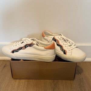 Madewell White and Orange Sneakers with Python Print Detail